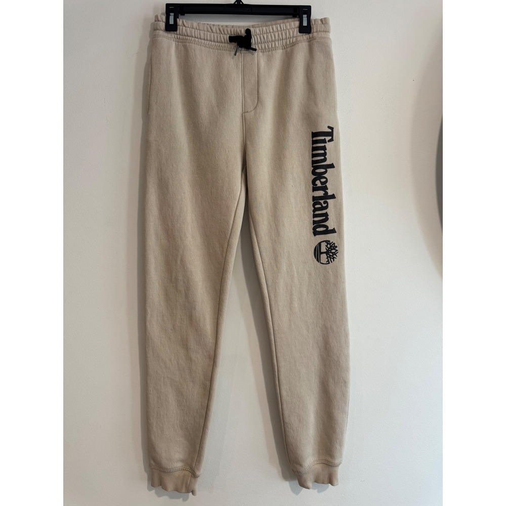 Timberland Fleece Logo Jogger Sweatpants Boys Large 14/16 Tan Graphic Leg